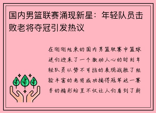 国内男篮联赛涌现新星：年轻队员击败老将夺冠引发热议